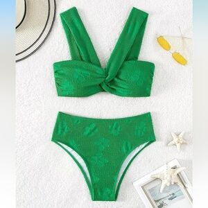 Green Floral Jacquard Bikini